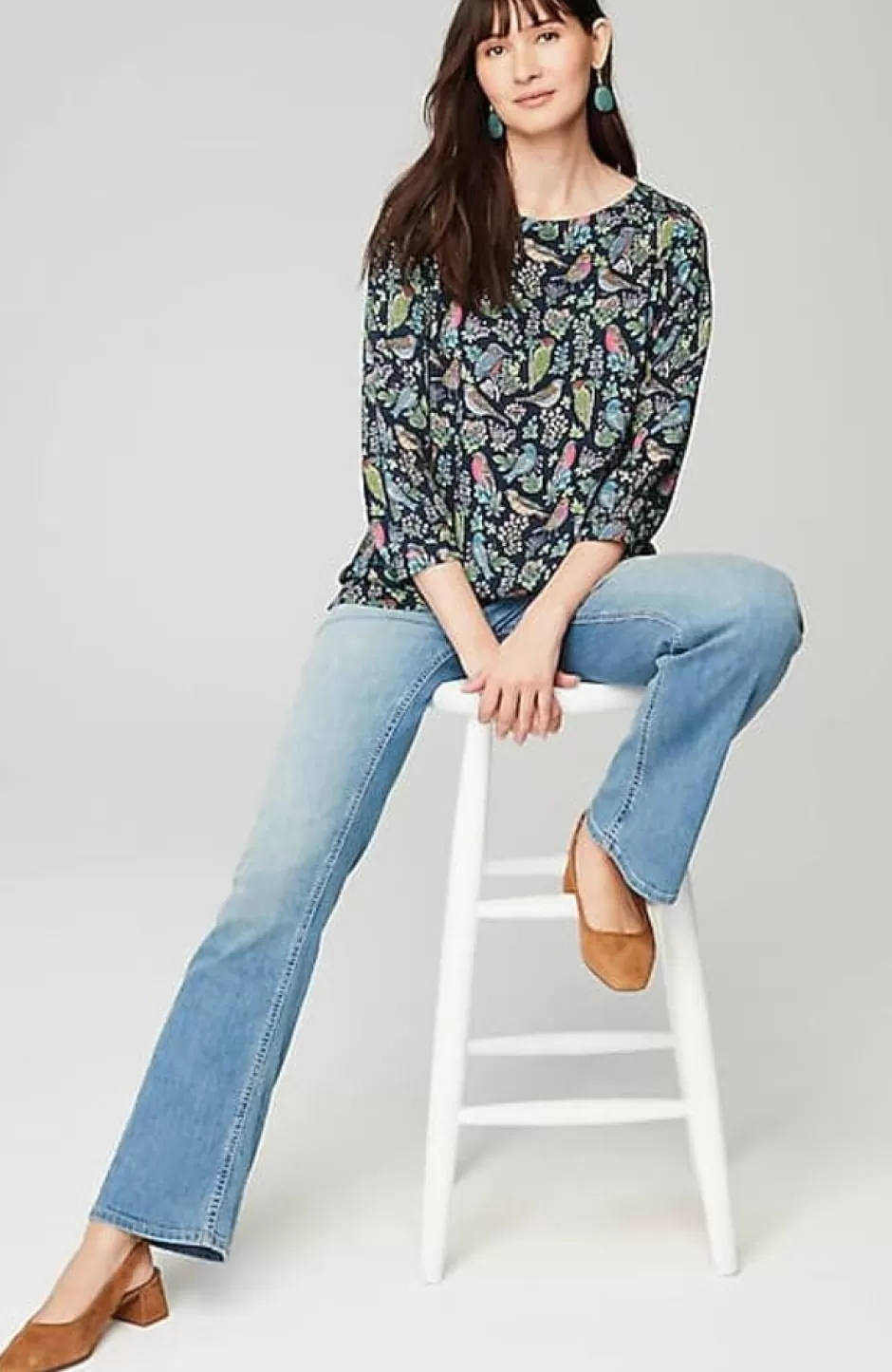 J.Jill Bird-Printed Boat-Neck Top | Jjill | Women Shirts & Blouses