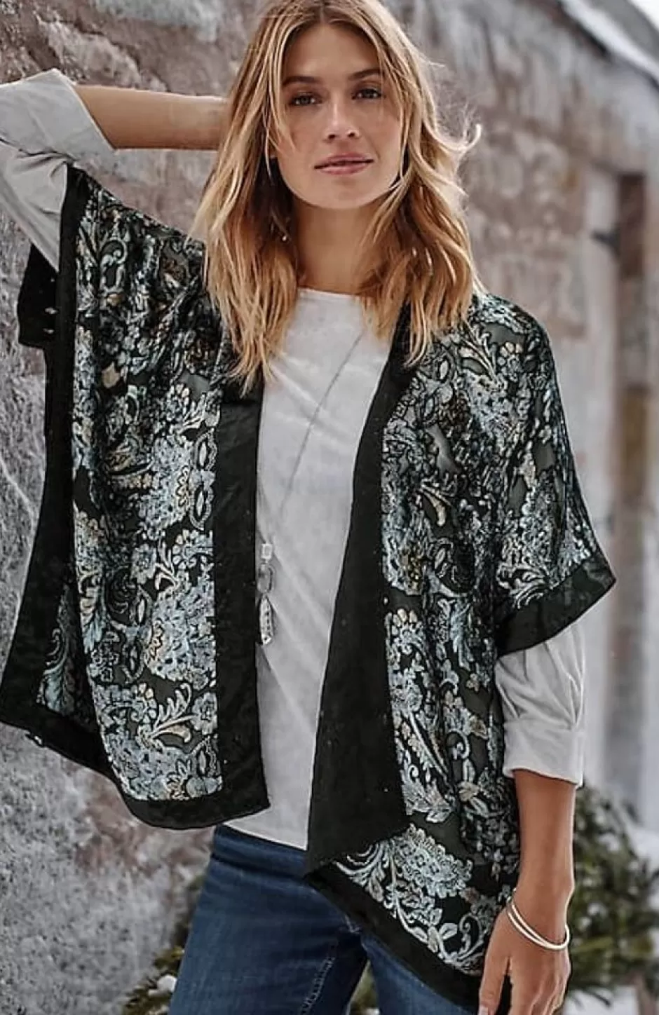 J.Jill Burnout Velvet Ruana | Jjill | Women Ponchos, Ruanas & Scarves