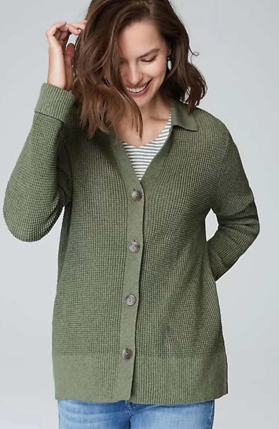 J.Jill Collared Button-Front Textured Cardi | Jjill | Women Sweaters