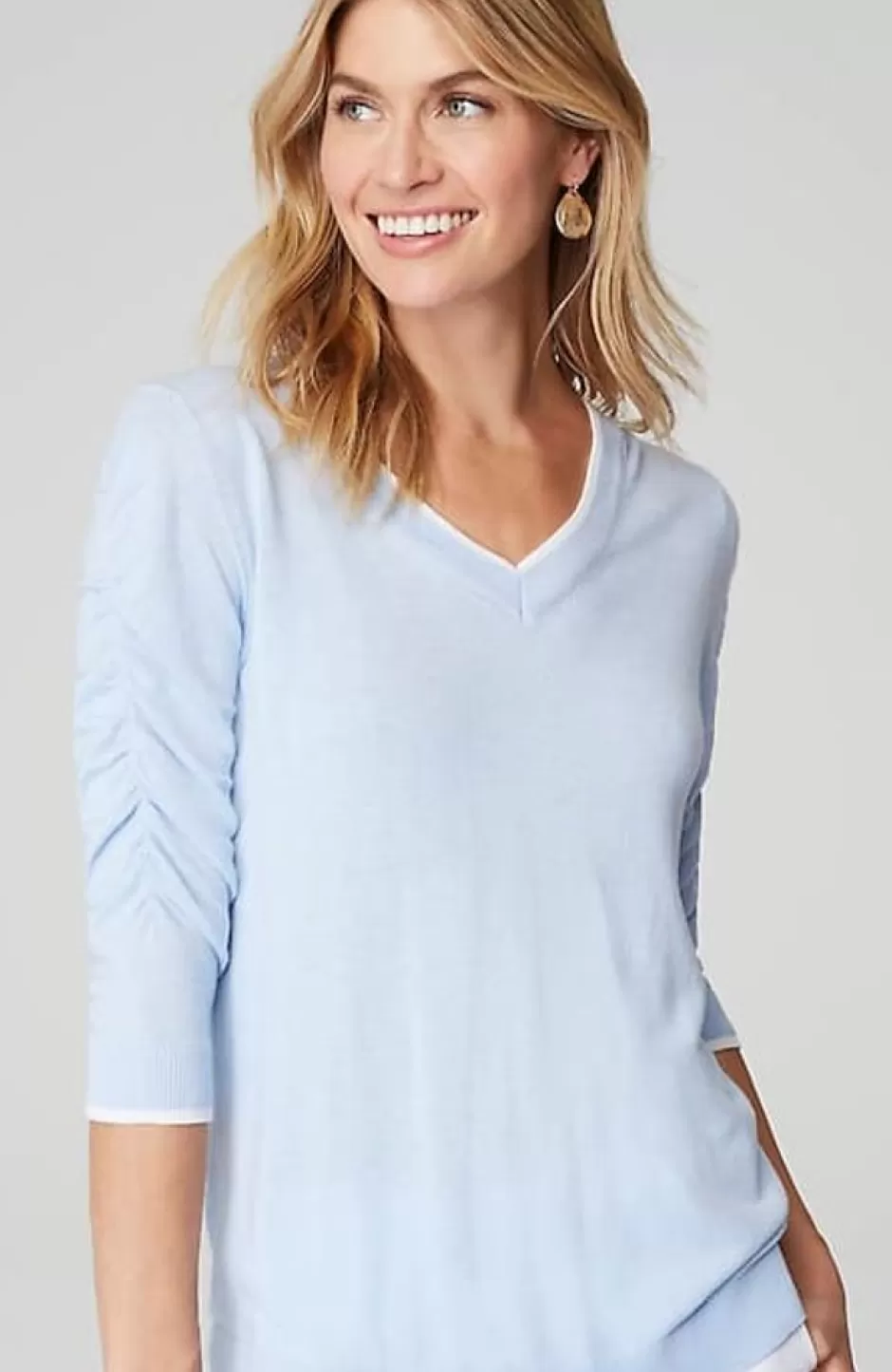 J.Jill Contrasting-Tipped V-Neck Pullover Sweater | Jjill | Women Sweaters