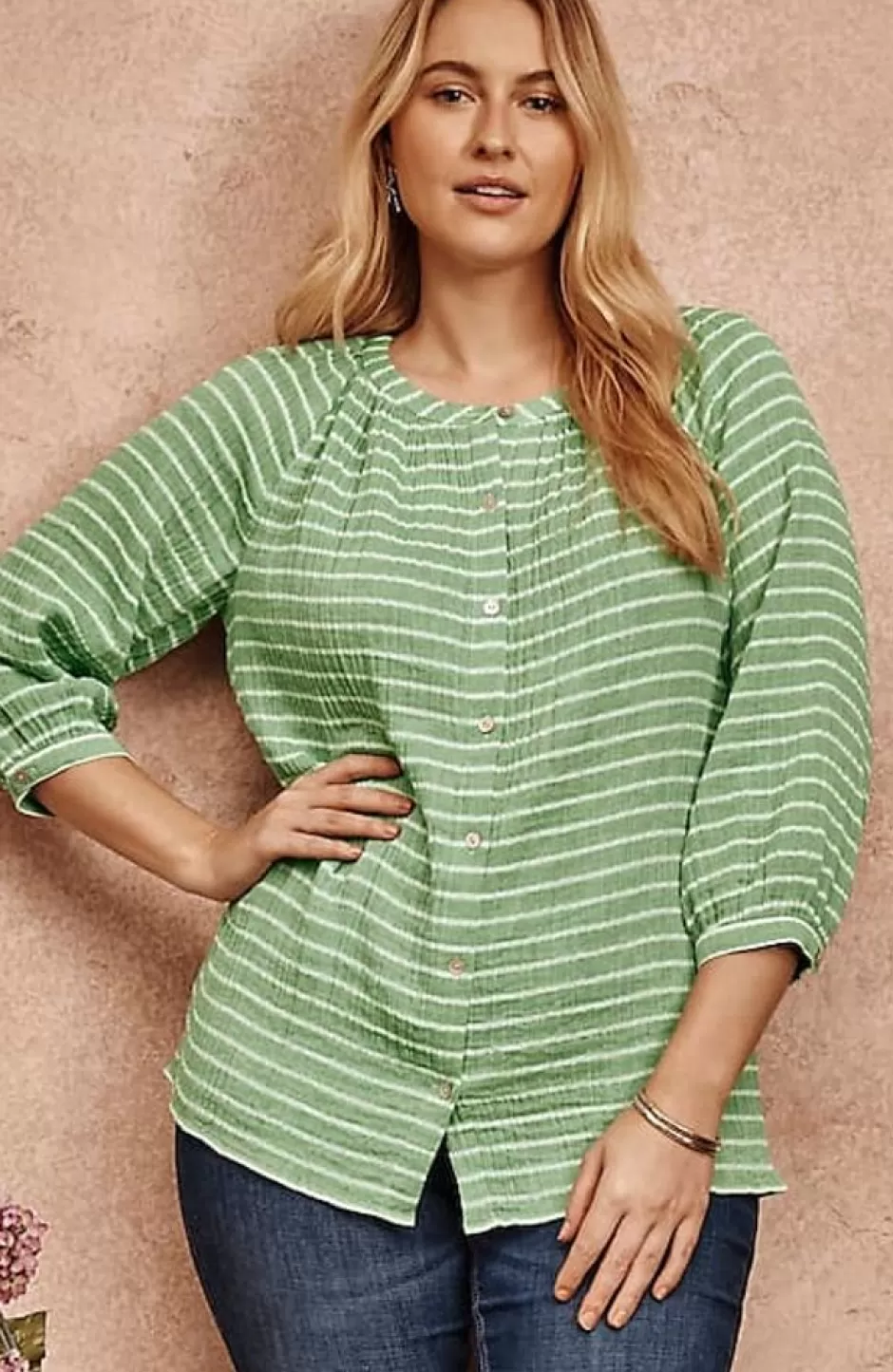 J.Jill Cotton-Gauze Striped Button-Front Top | Jjill | Women Shirts & Blouses