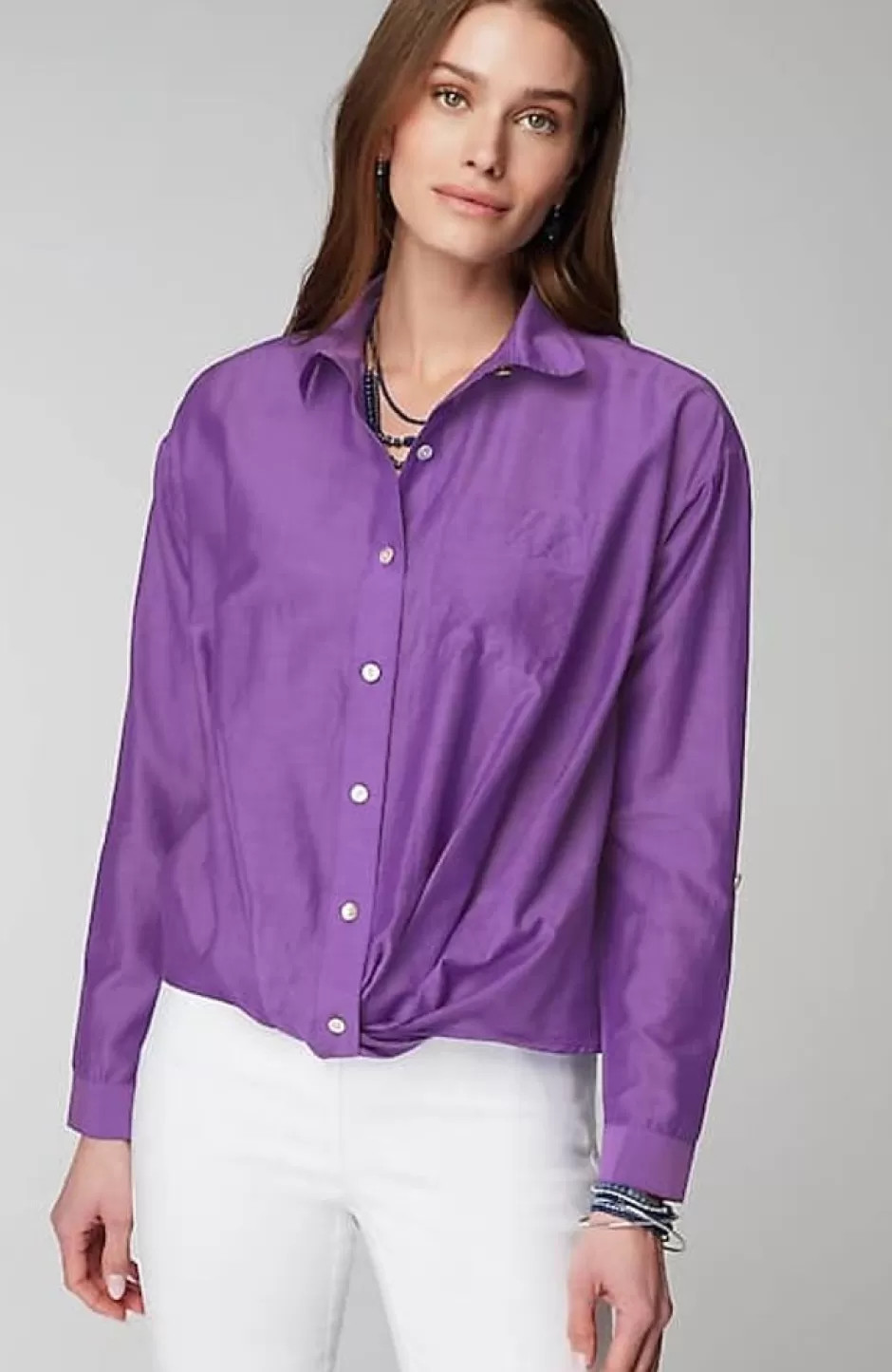 J.Jill Cotton-Silk Twist-Front Top | Jjill | Women Shirts & Blouses