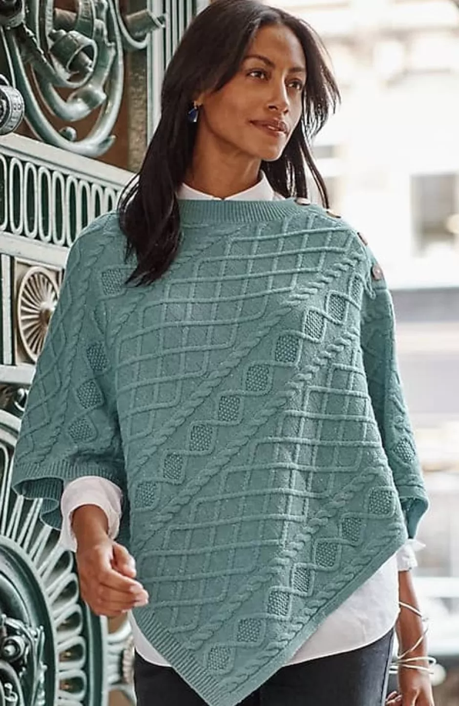 J.Jill Cozy Cable-Knit Asymmetric Poncho | Jjill | Women Ponchos, Ruanas & Scarves