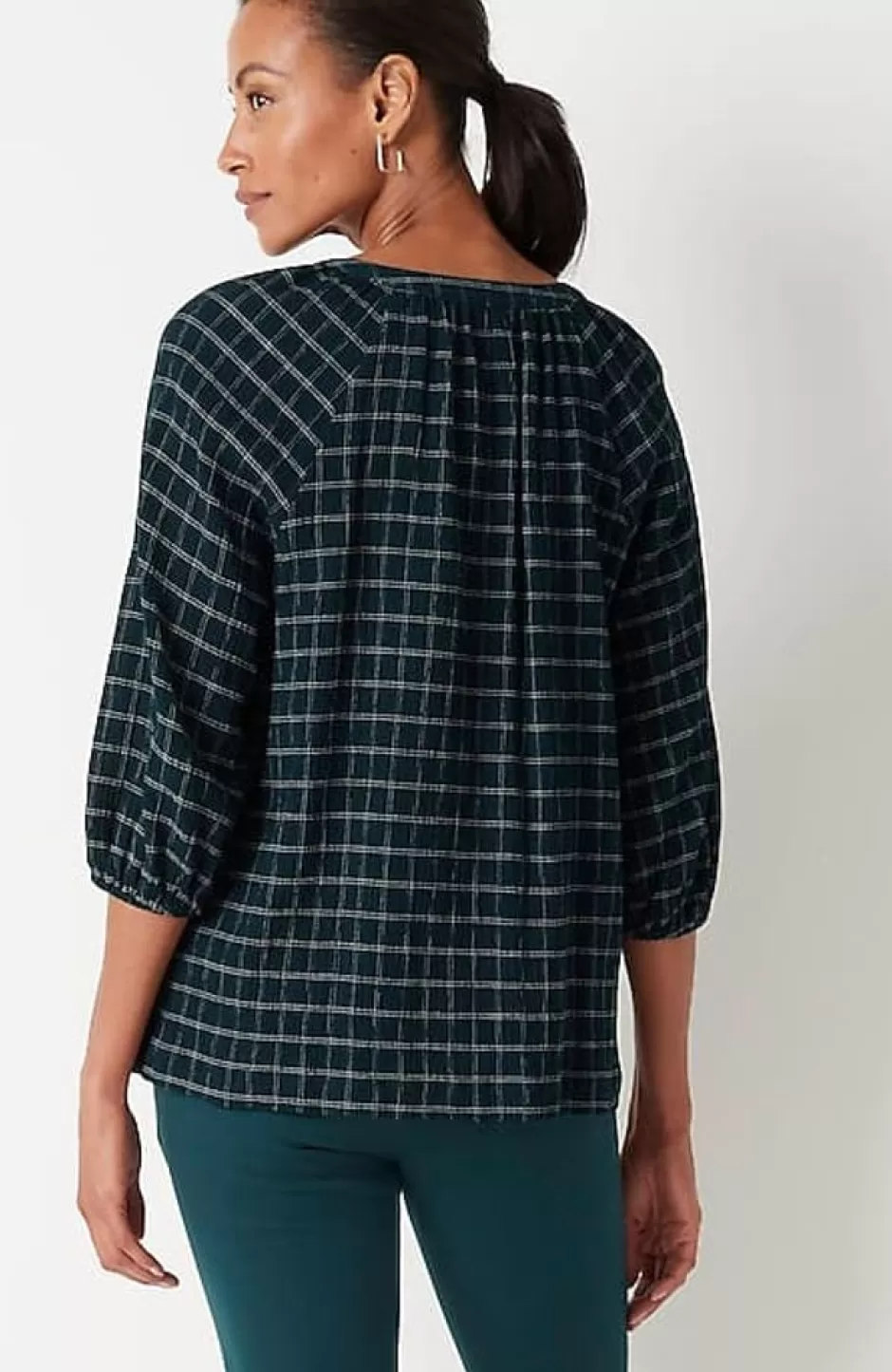 J.Jill Crinkled Plaid Relaxed Top | Jjill | Women Shirts & Blouses