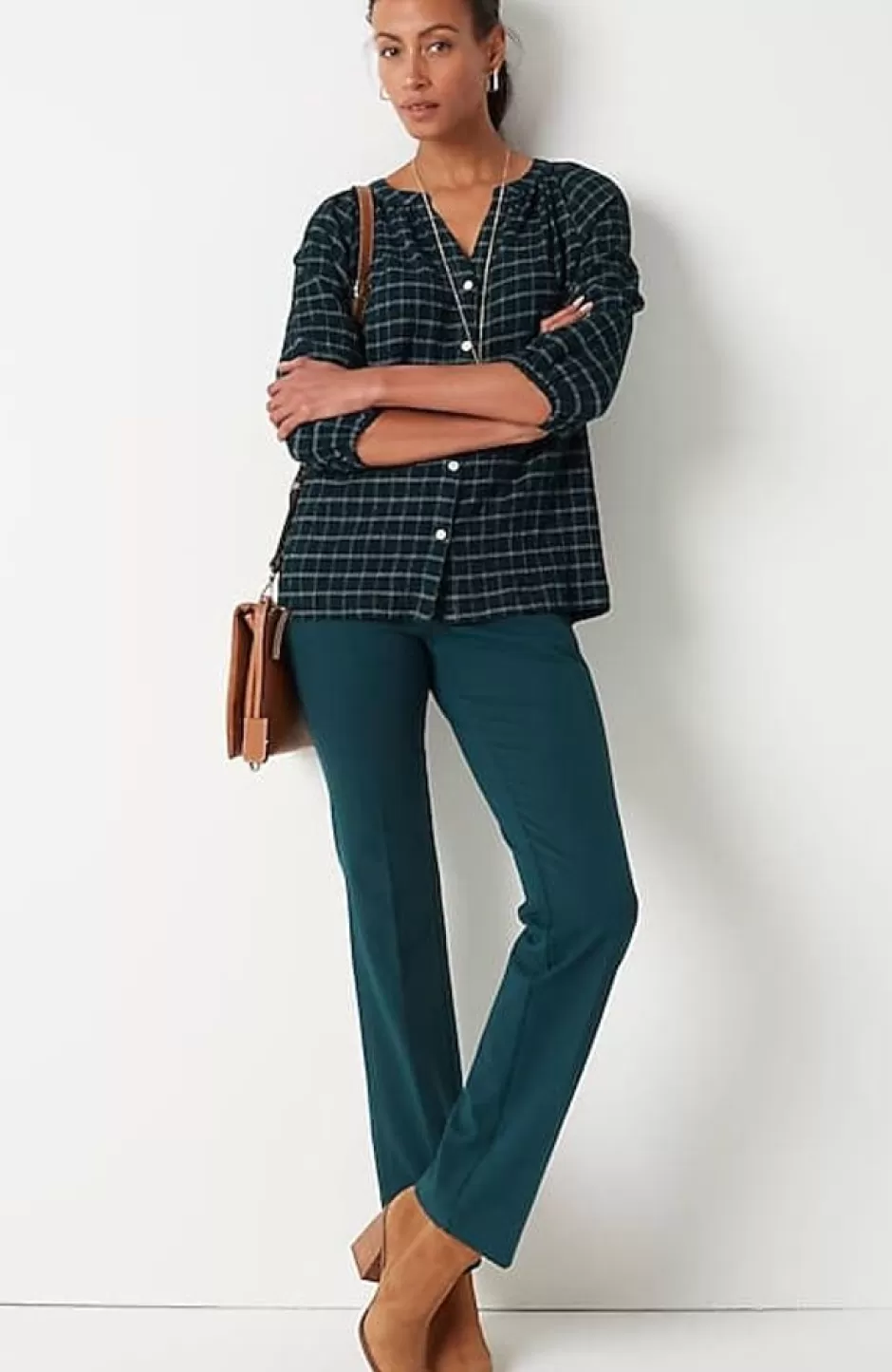 J.Jill Crinkled Plaid Relaxed Top | Jjill | Women Shirts & Blouses