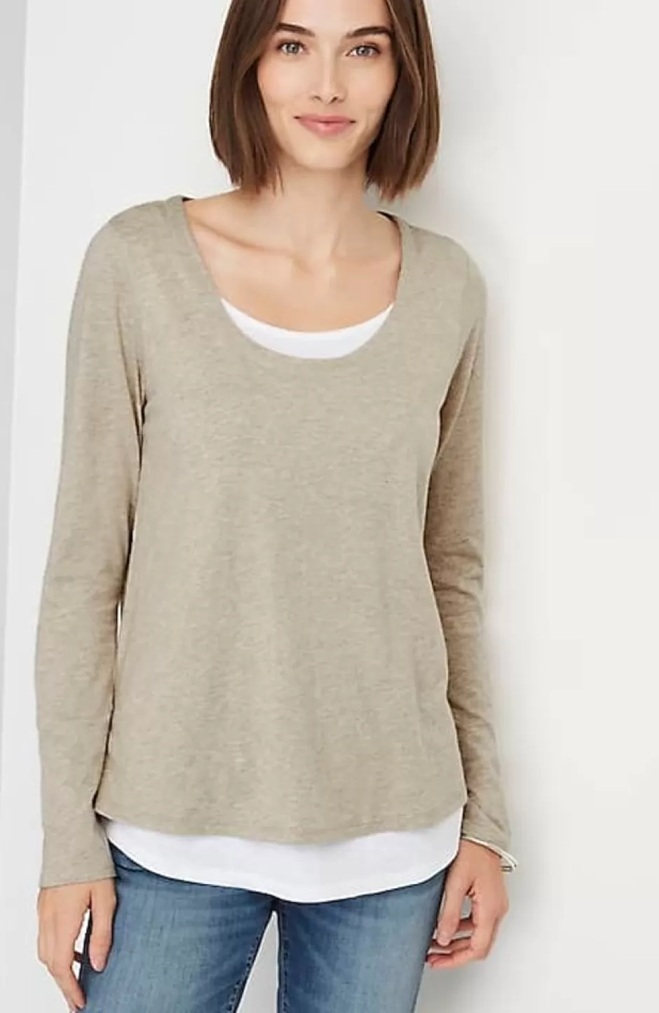 J.Jill Double-Layer Scoop-Neck Tee | Jjill | Women Tops & Tees