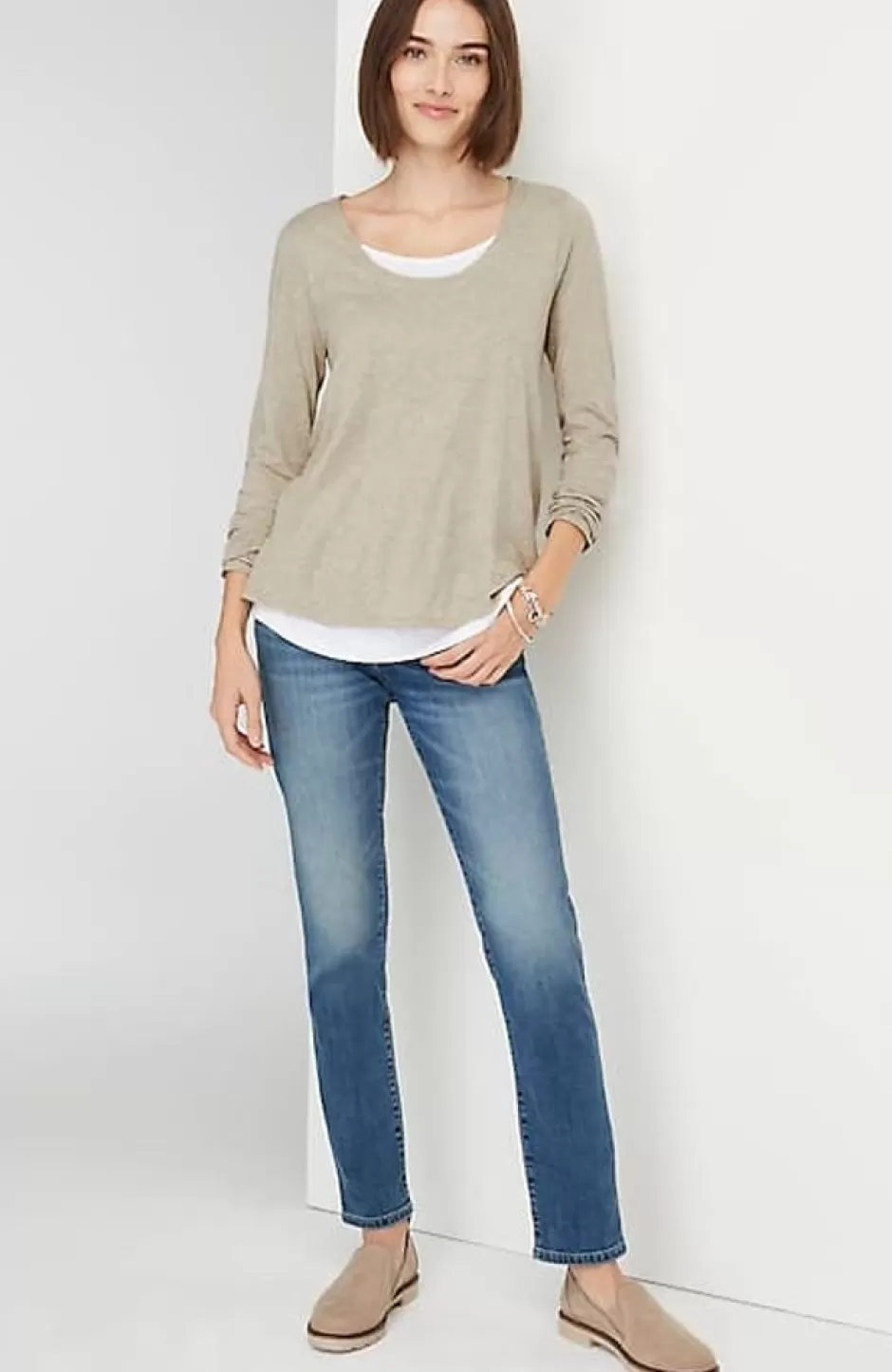 J.Jill Double-Layer Scoop-Neck Tee | Jjill | Women Tops & Tees