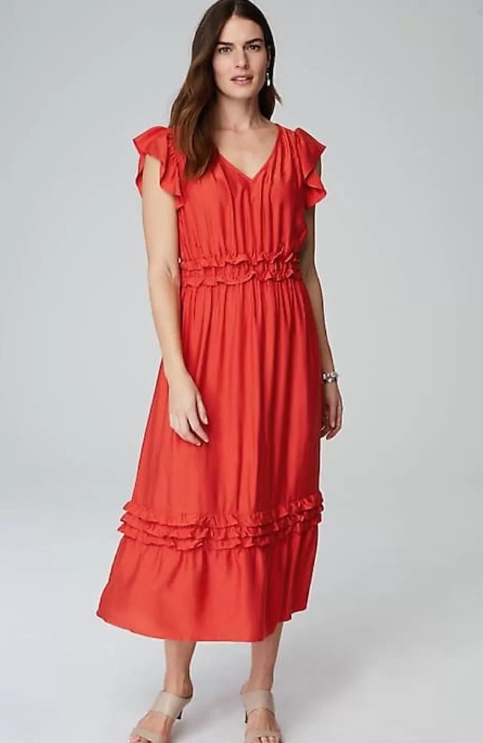 J.Jill Elevated Ruffle-Trimmed Midi Dress | Jjill | Women Dresses