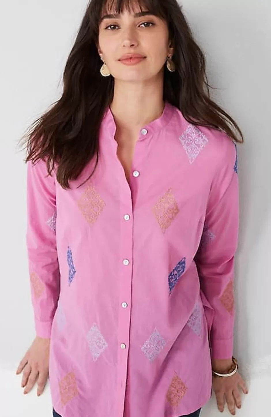 J.Jill Embroidered Button-Front Tunic | Jjill | Women Shirts & Blouses