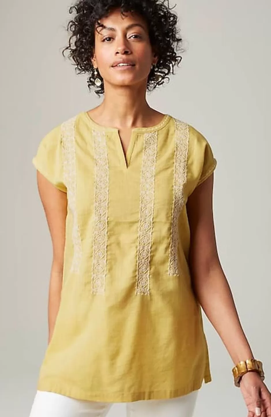 J.Jill Embroidered Mixed-Media Tunic | Jjill | Women Tops & Tees