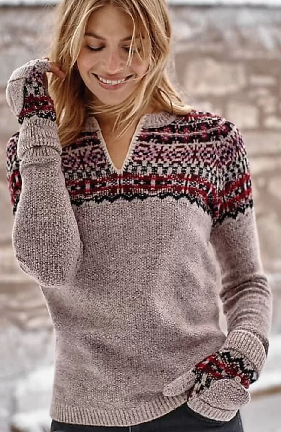 J.Jill Fair Isle Split-Neck Sweater | Jjill | Women Sweaters