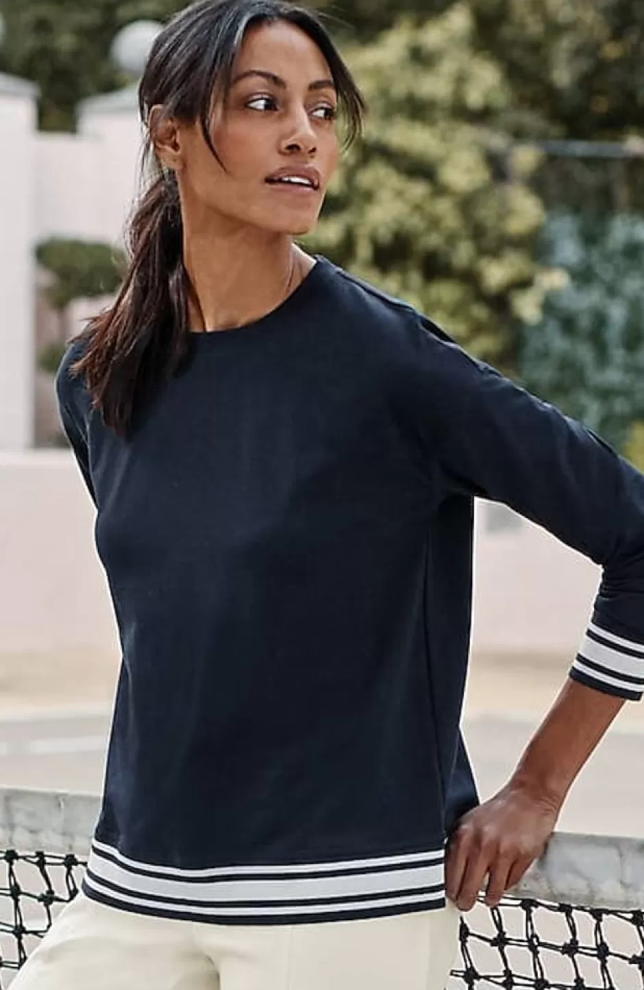 J.Jill Fit Elevate Terry Striped-Hem Pullover | Jjill | Women Tops & Tees