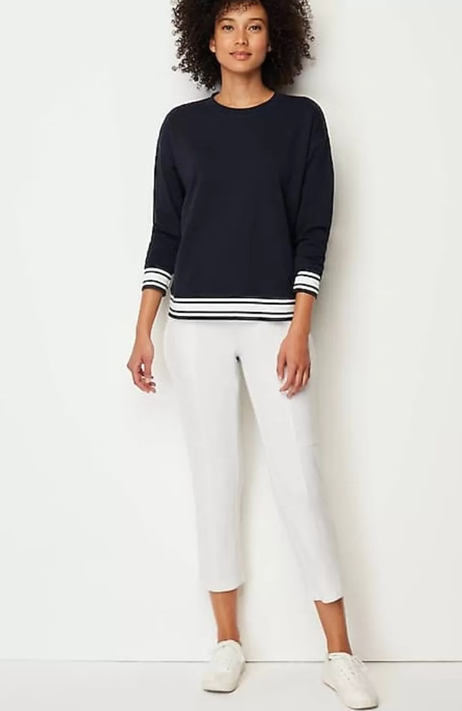 J.Jill Fit Elevate Terry Striped-Hem Pullover | Jjill | Women Tops & Tees