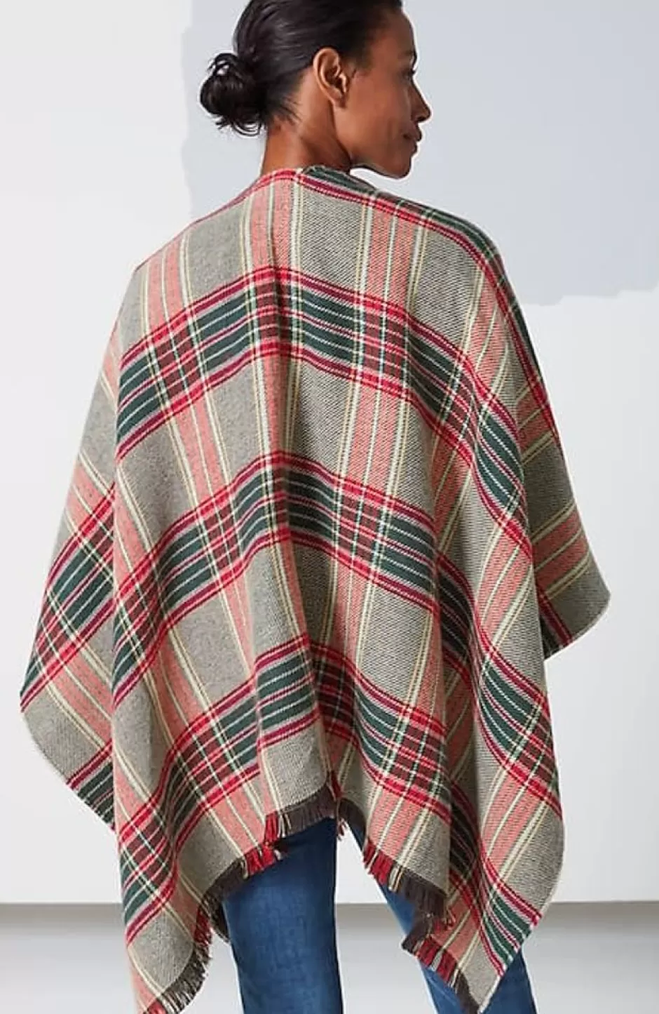 J.Jill Fringe-Trimmed Plaid Ruana | Jjill | Women Ponchos, Ruanas & Scarves