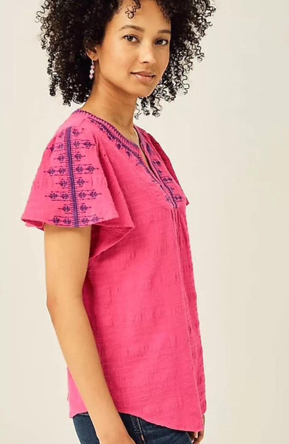 J.Jill Geometrically Embroidered Textured Top | Jjill | Women Shirts & Blouses