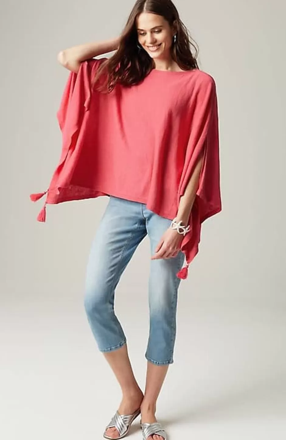 J.Jill Linen-Blend Tasseled Poncho | Jjill | Women Ponchos, Ruanas & Scarves