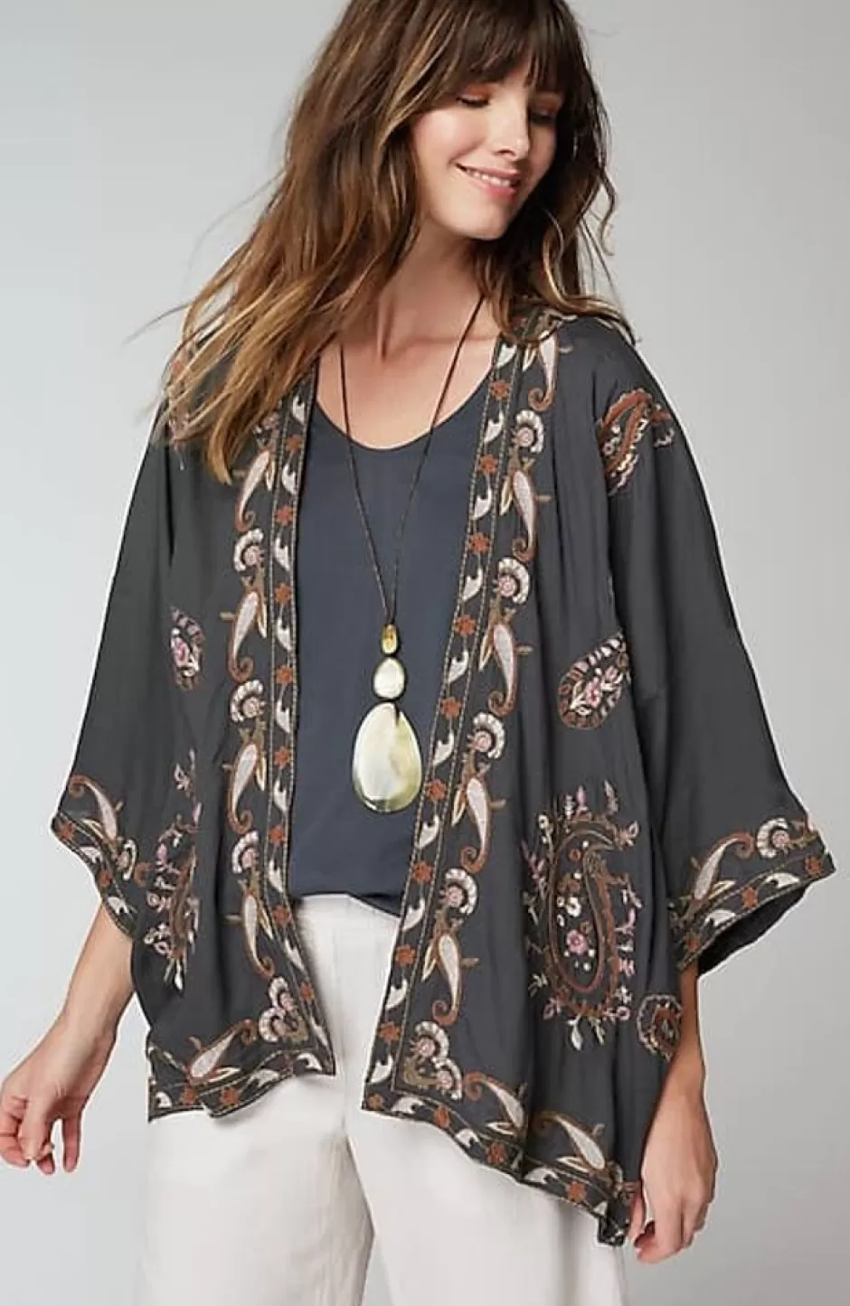 J.Jill Paisley-Embroidered Soft Jacket | Jjill | Women Ponchos, Ruanas & Scarves