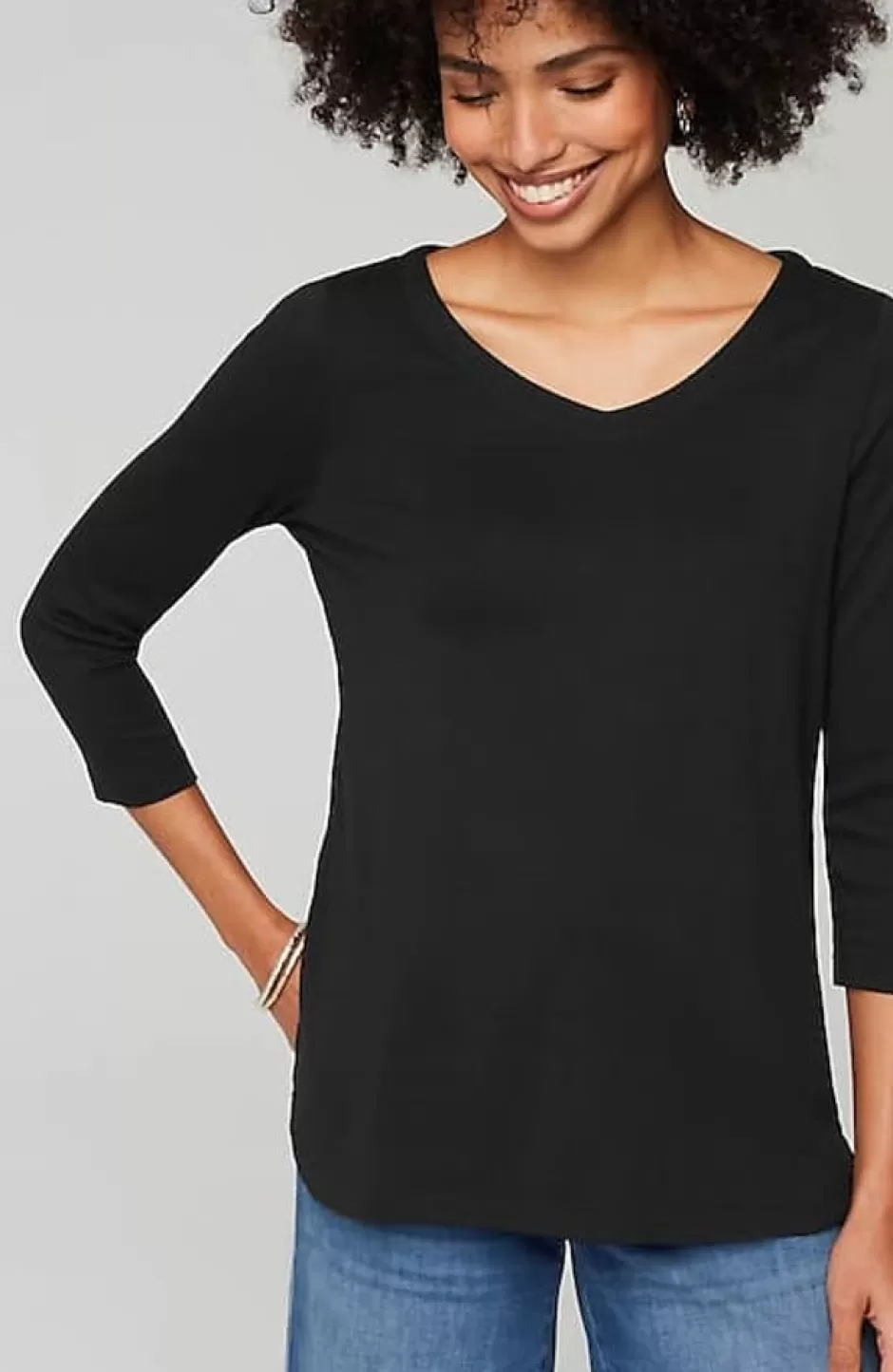 J.Jill Pima 3/4-Sleeve V-Neck Tee | Jjill | Women Tops & Tees