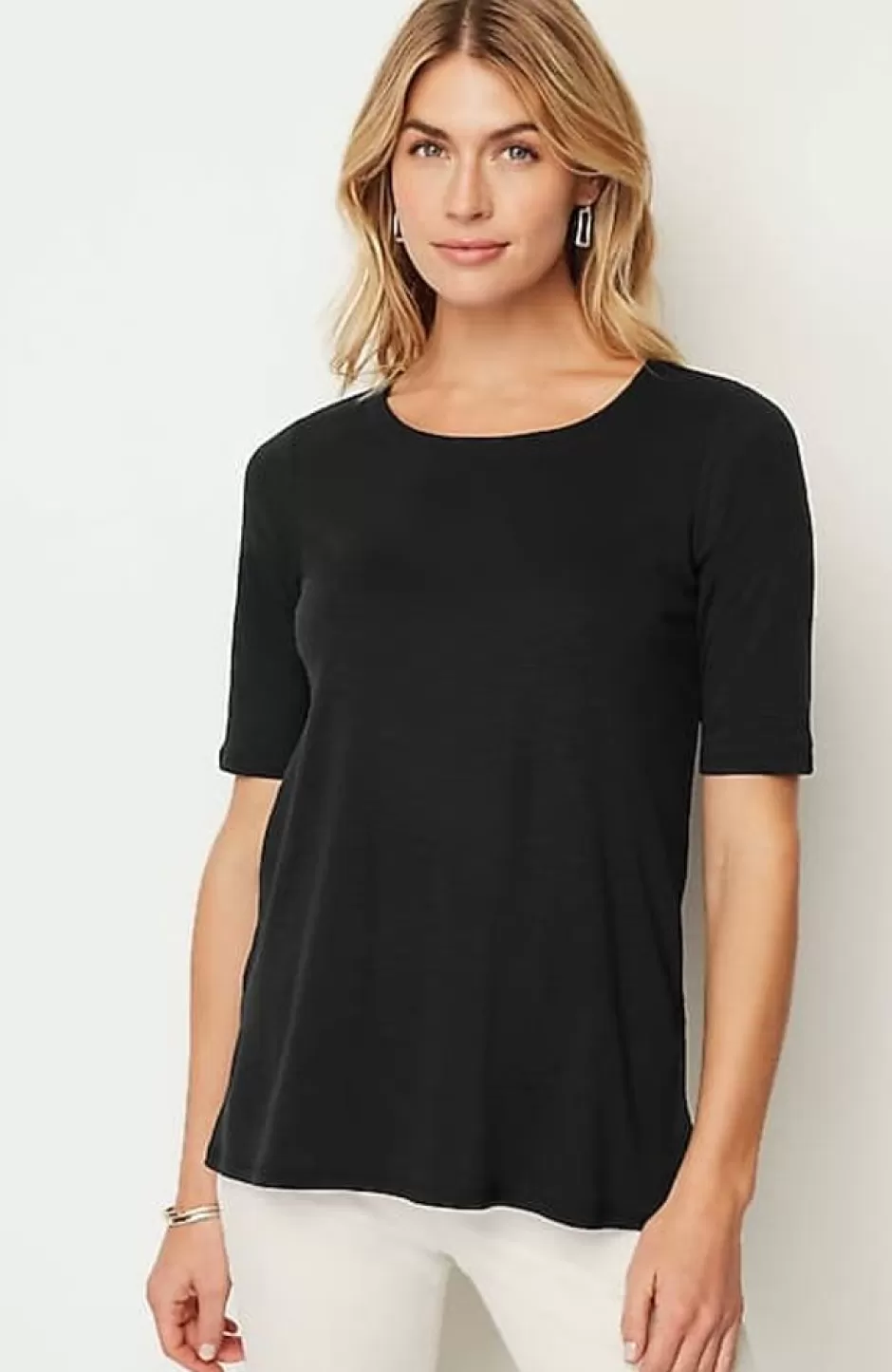 J.Jill Pima-Slub Scoop-Neck Side-Slit Tee | Jjill | Women Tops & Tees