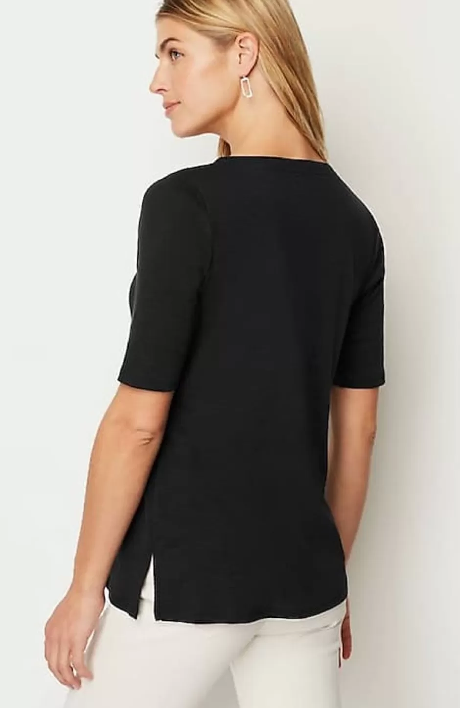 J.Jill Pima-Slub Scoop-Neck Side-Slit Tee | Jjill | Women Tops & Tees