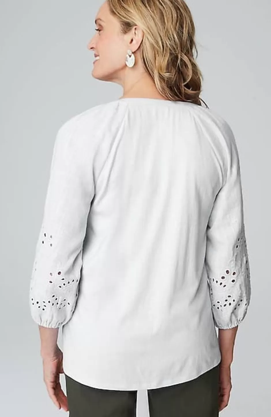 J.Jill Placed-Eyelet Mixed-Media Top | Jjill | Women Tops & Tees