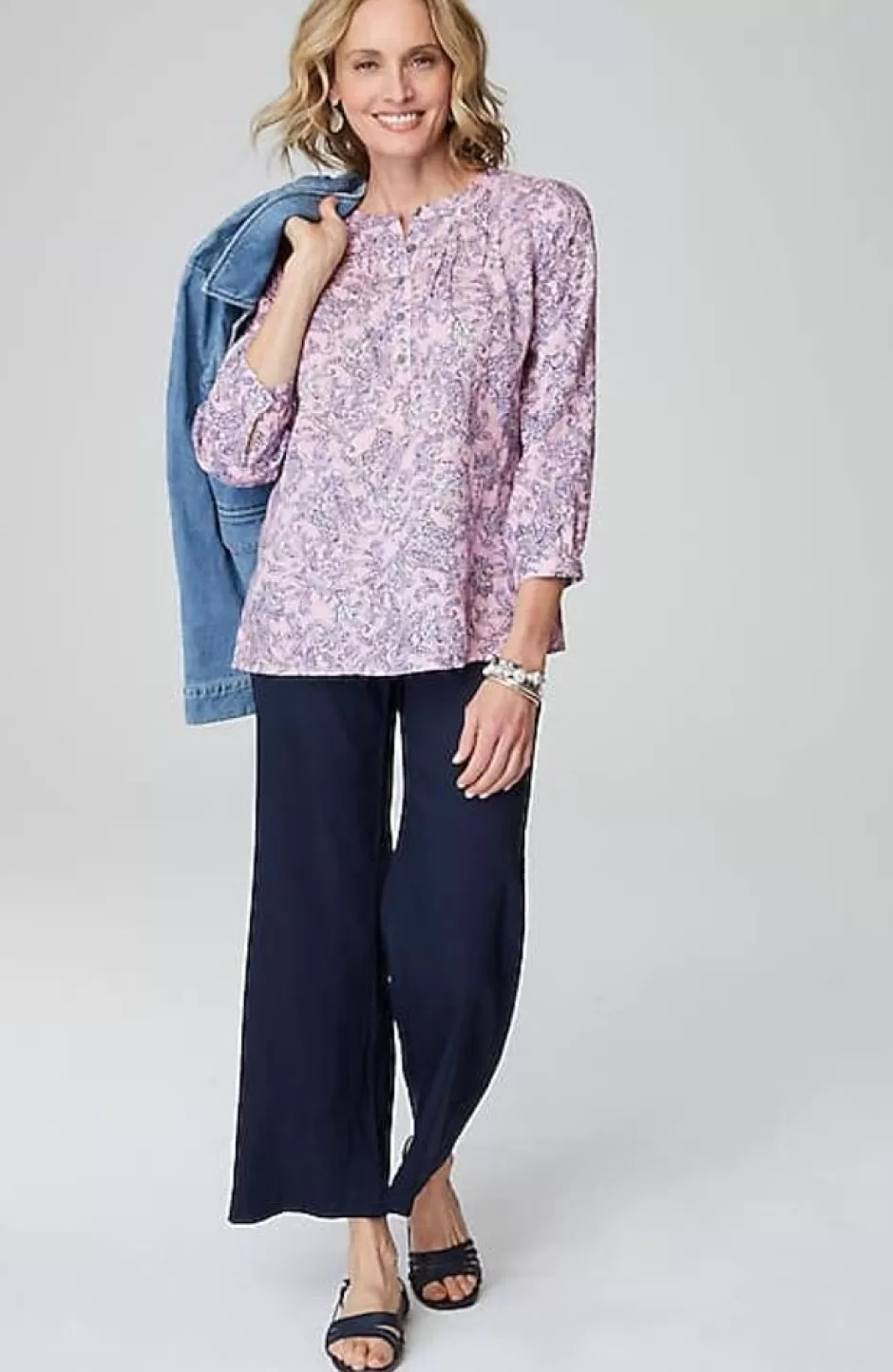 J.Jill Printed Linen Pintucked Popover | Jjill | Women Shirts & Blouses