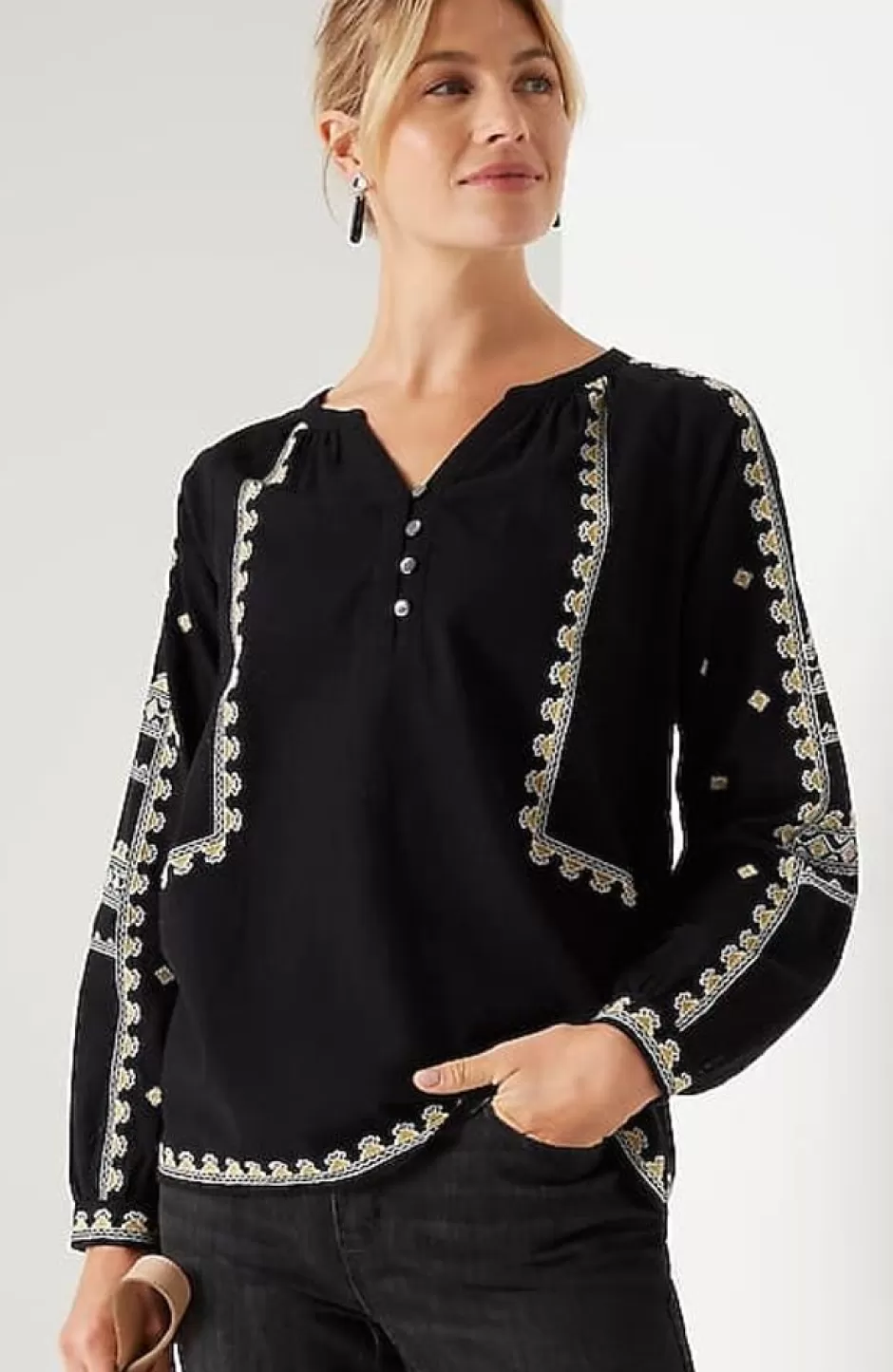 J.Jill Pure Jill Embroidered Popover Top | Jjill | Women Shirts & Blouses