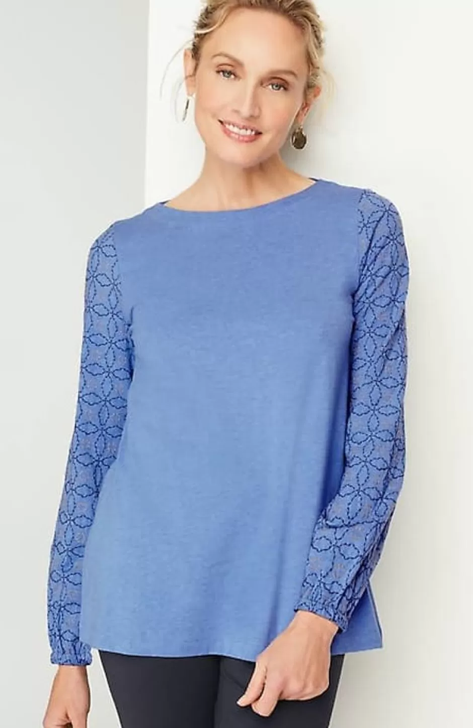 J.Jill Pure Jill Embroidered-Sleeve Boat-Neck Top | Jjill | Women Tops & Tees