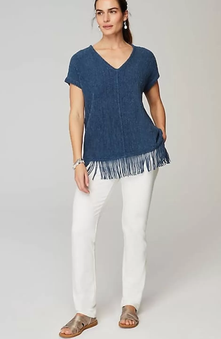 J.Jill Pure Jill Fringed-Hem V-Neck Sweater | Jjill | Women Sweaters