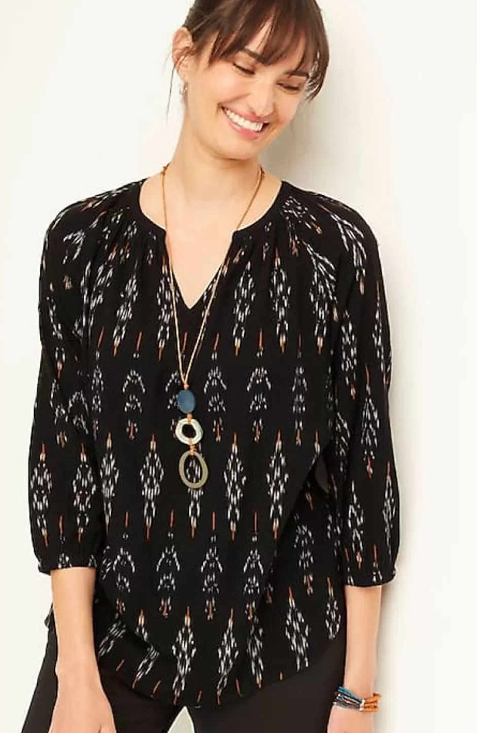 J.Jill Pure Jill Ikat Ruched Top | Jjill | Women Shirts & Blouses