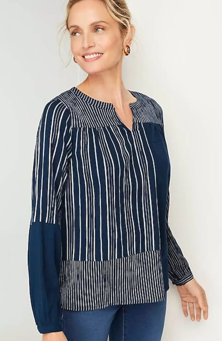 J.Jill Pure Jill Mixed-Stripes Crinkle Top | Jjill | Women Shirts & Blouses