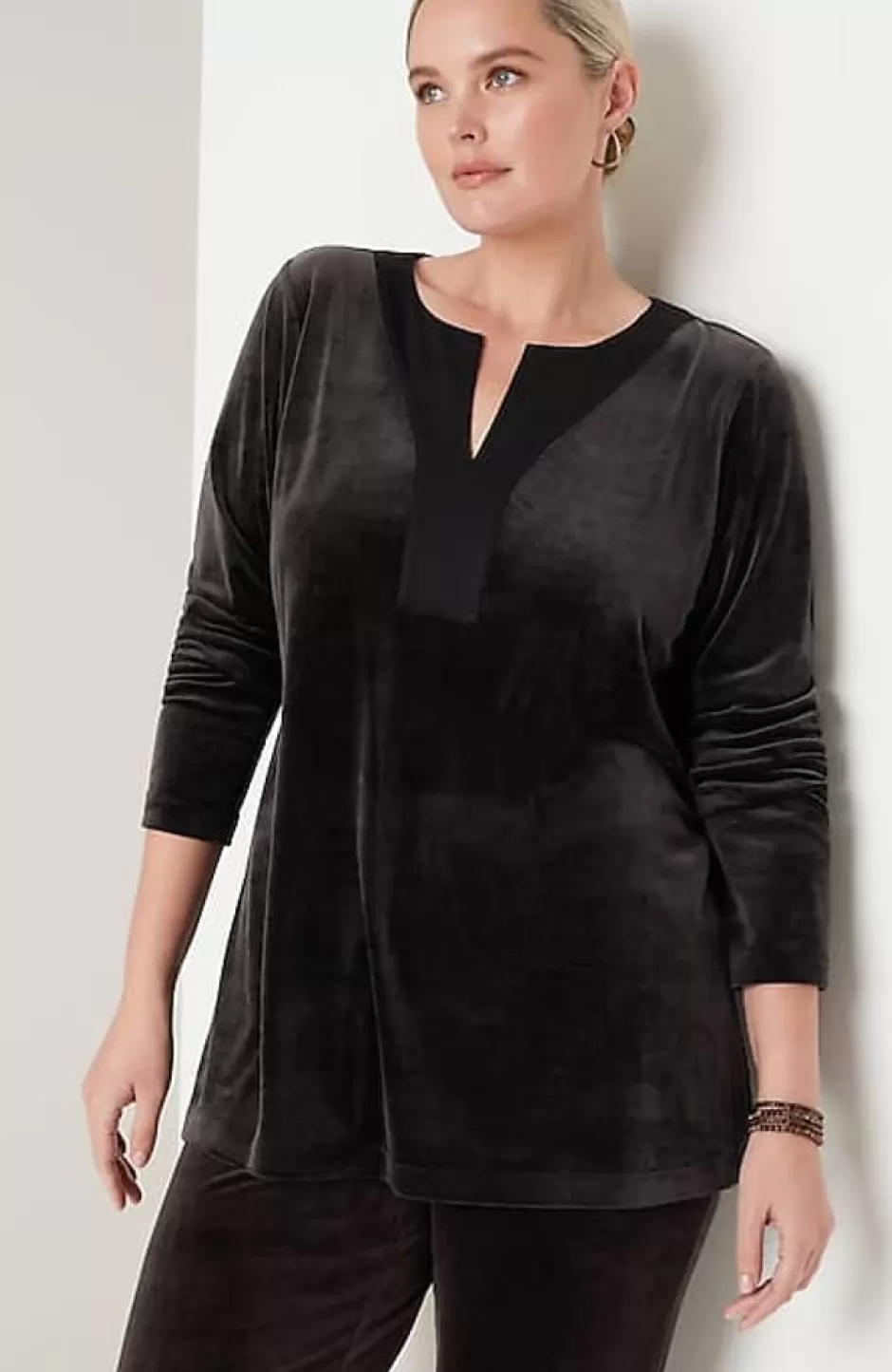 J.Jill Pure Jill Satin-Neckline Velour Tunic | Jjill | Women Tops & Tees