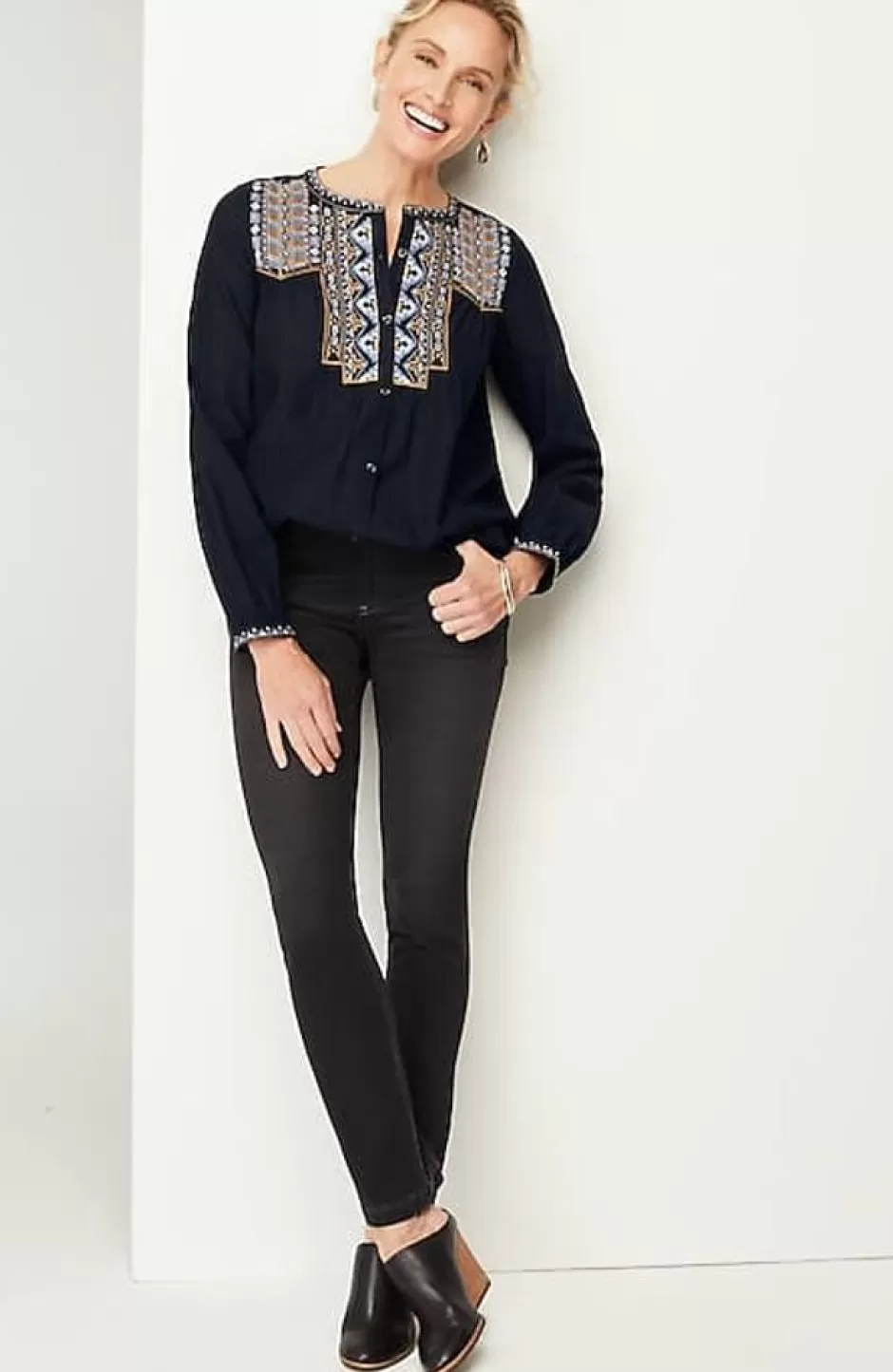 J.Jill Pure Jill Shadow-Stripe Embroidered Blouse | Jjill | Women Shirts & Blouses