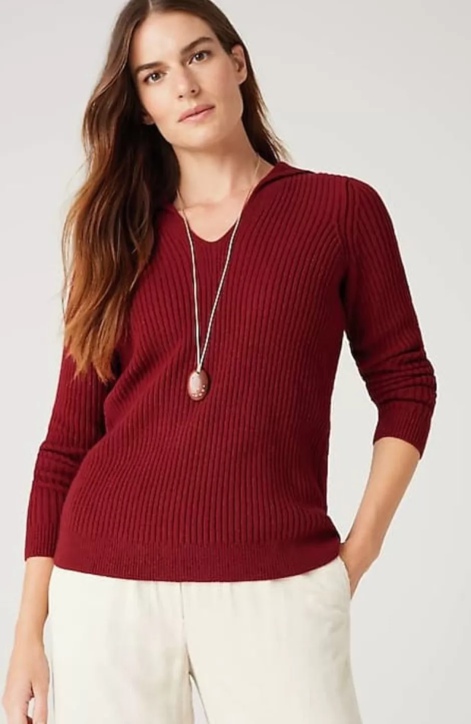 J.Jill Ribbed-Stitch Collared Sweater | Jjill | Women Sweaters