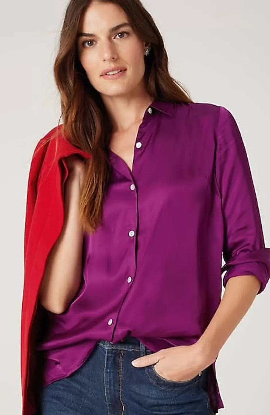 J.Jill Satin Button-Front Shirt | Jjill | Women Shirts & Blouses