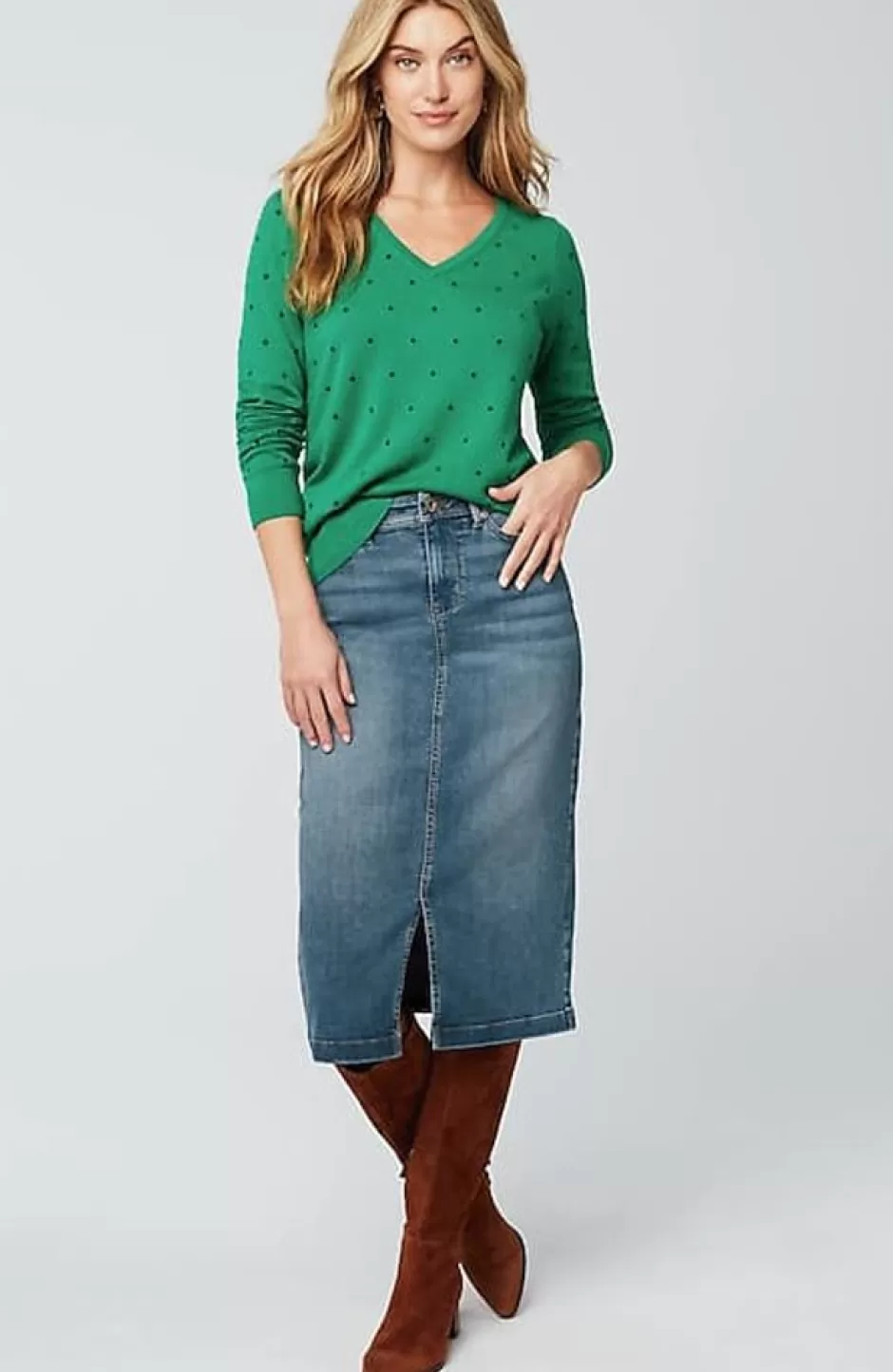 J.Jill Slit-Hem Denim Skirt | Jjill | Women Skirts