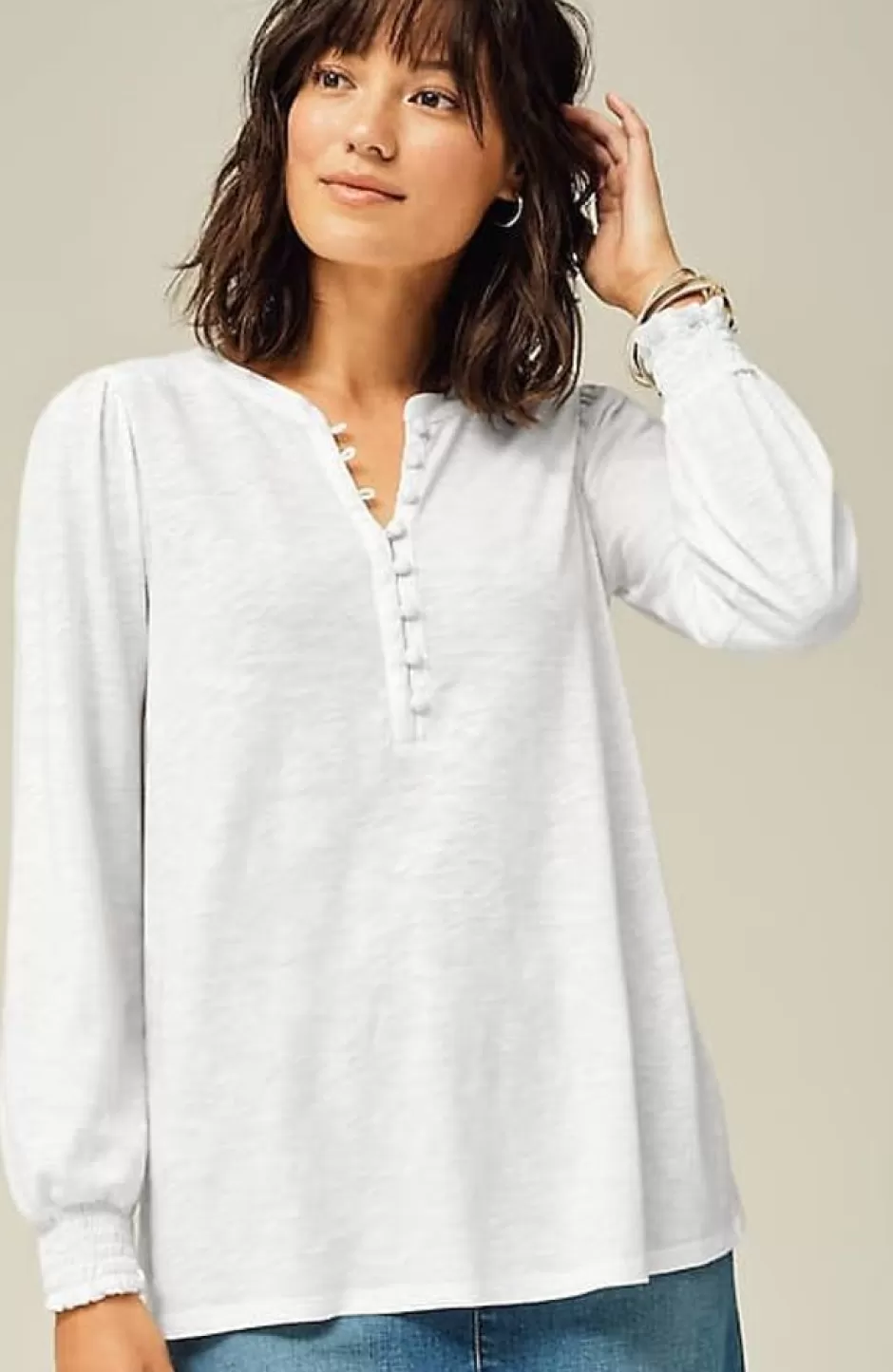 J.Jill Smocked Henley Top | Jjill | Women Tops & Tees