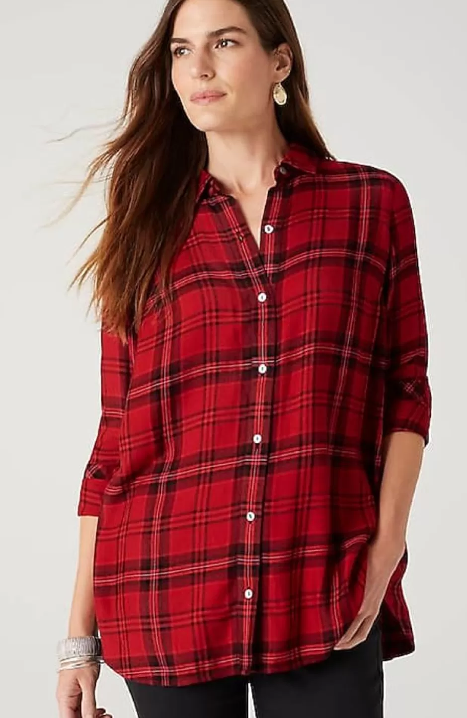 J.Jill Soft Button-Front Plaid Tunic | Jjill | Women Tunics