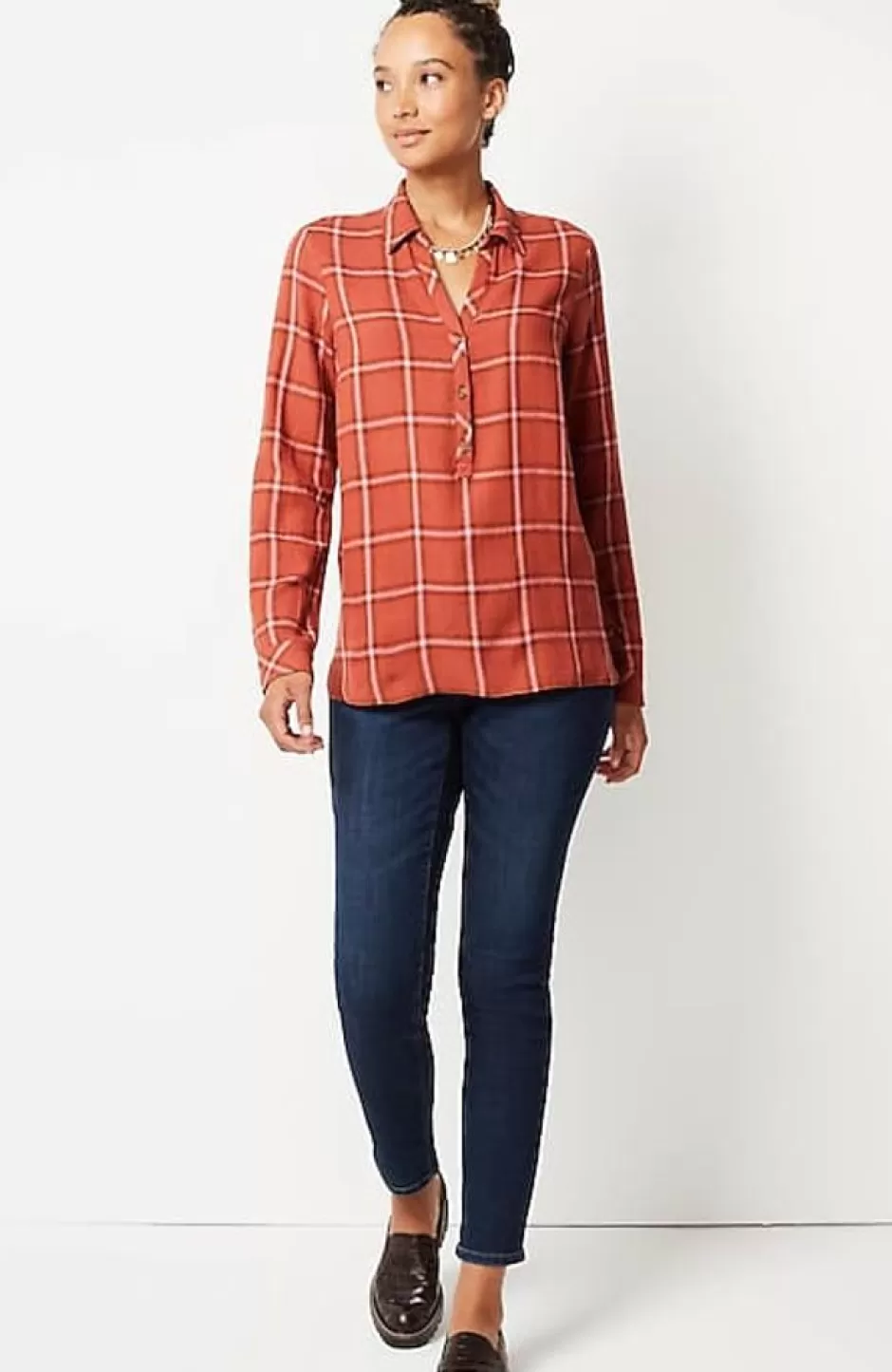 J.Jill Textured Plaid Popover | Jjill | Women Shirts & Blouses