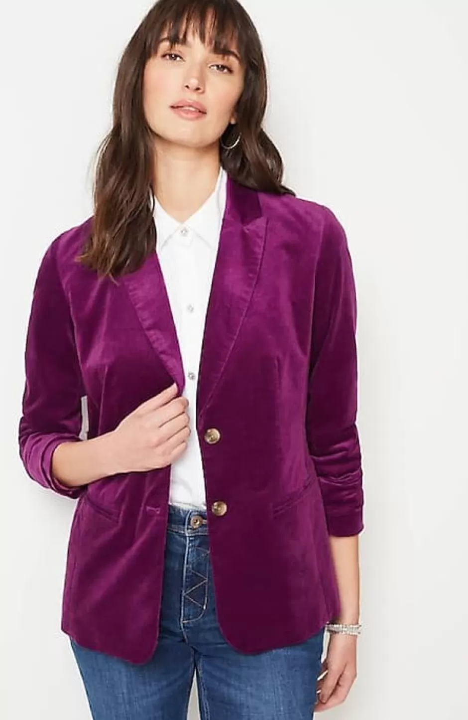 J.Jill Velveteen Stretch Curved-Hem Blazer | Jjill | Women Jackets & Coats