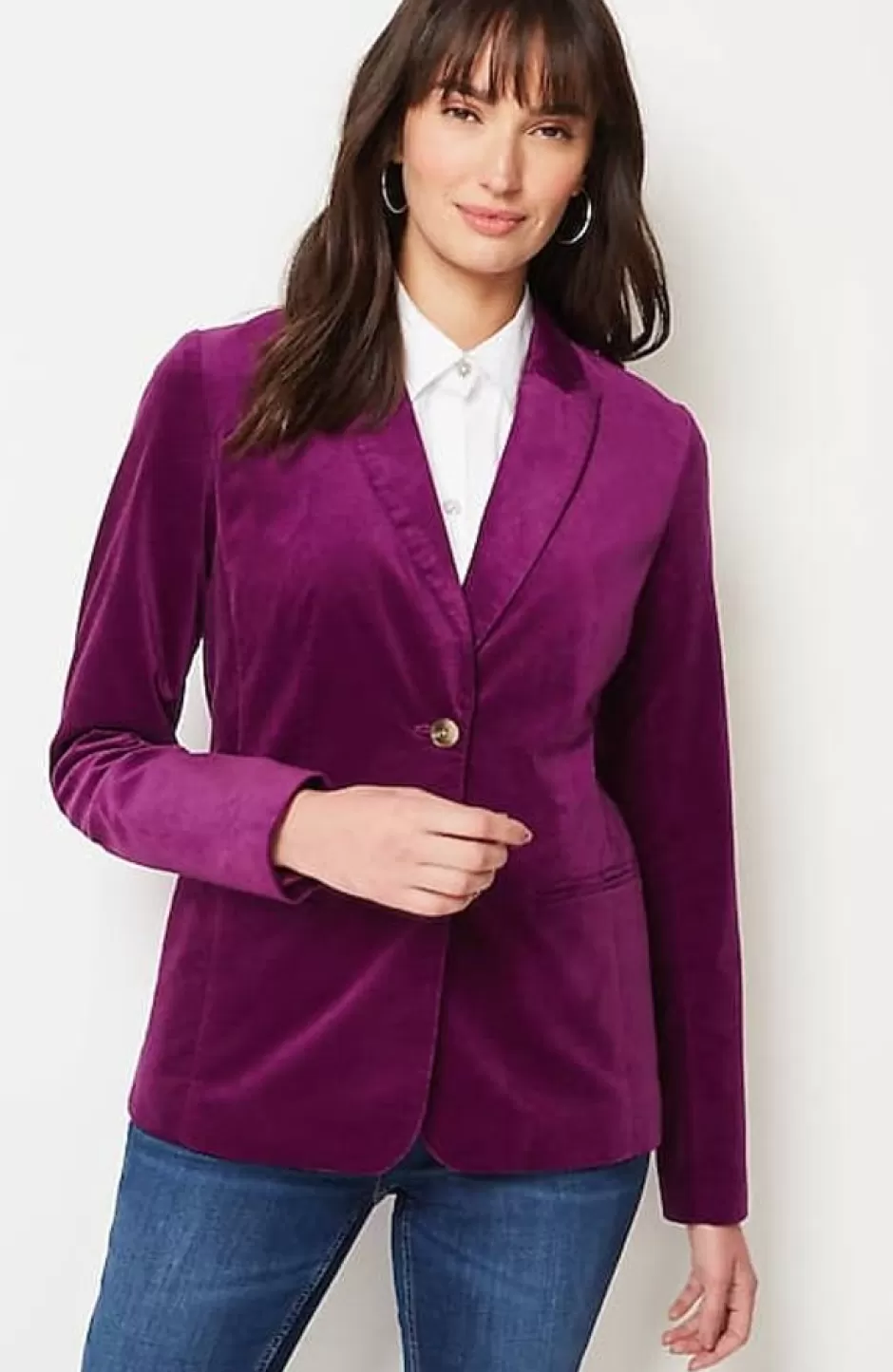 J.Jill Velveteen Stretch Curved-Hem Blazer | Jjill | Women Jackets & Coats