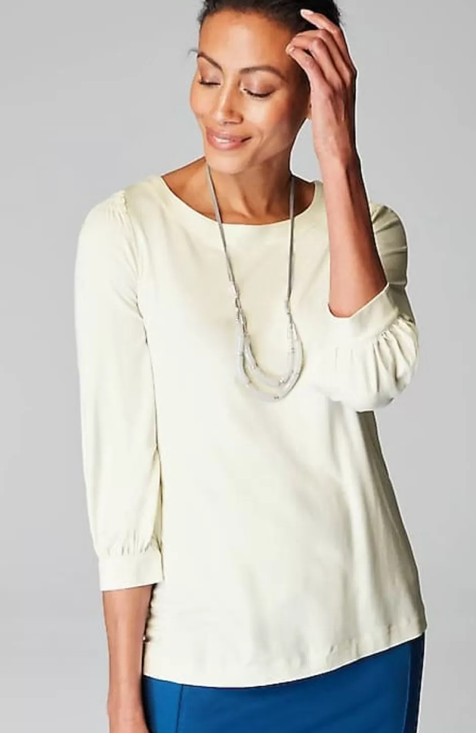 J.Jill Wearever Boat-Neck Smocked-Sleeve Top | Jjill | Women Tops & Tees