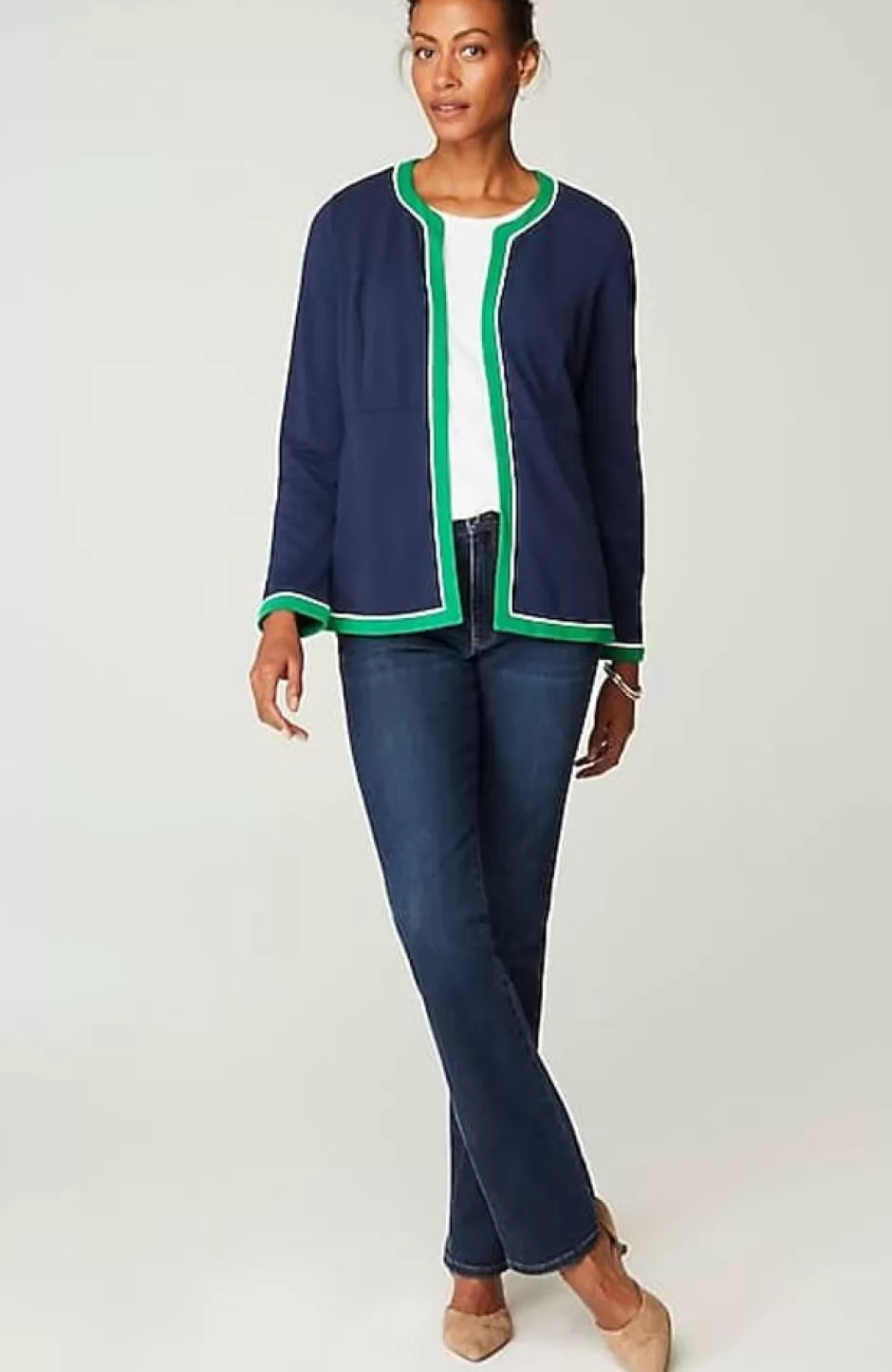 J.Jill Wearever Double-Face Jersey Contrast-Trim Jacket | Jjill | Women Jackets & Coats