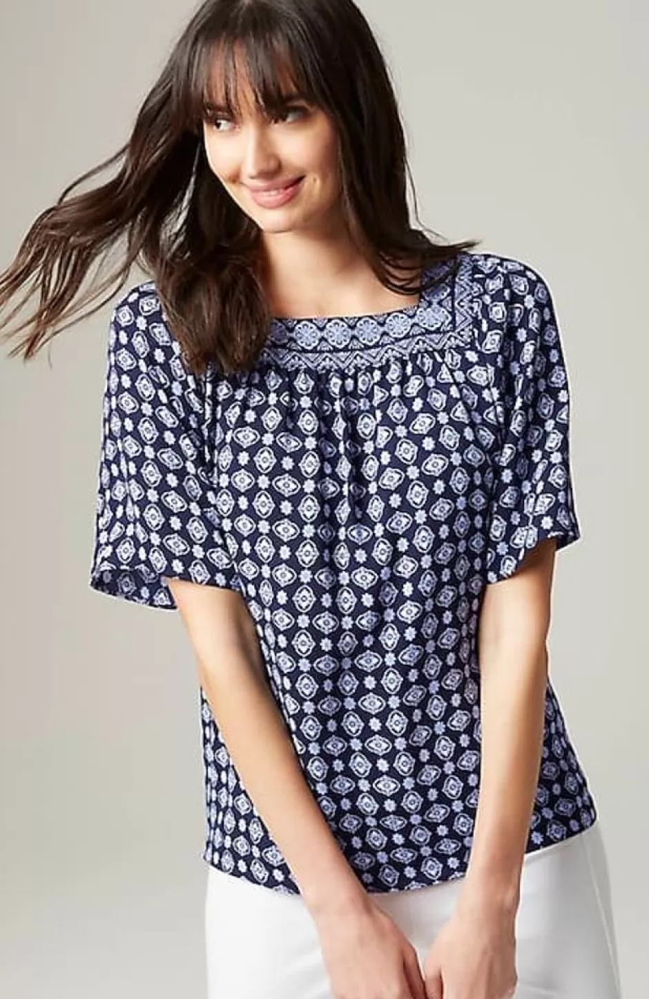 J.Jill Wearever Shirred Square-Neck Top | Jjill | Women Shirts & Blouses