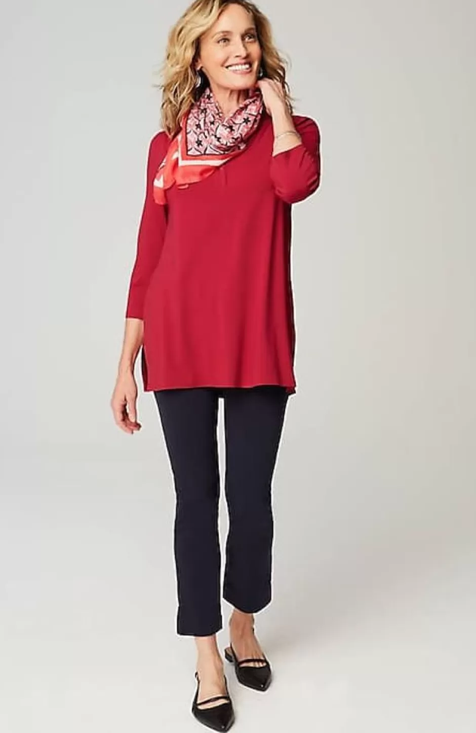 J.Jill Wearever Shirred-Yoke Split-Neck Tunic | Jjill | Women Tops & Tees